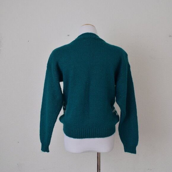 Vintage 90s Mock-neck Emerald‎ Green Acrylic Sweater size P-M - Picture 3 of 10